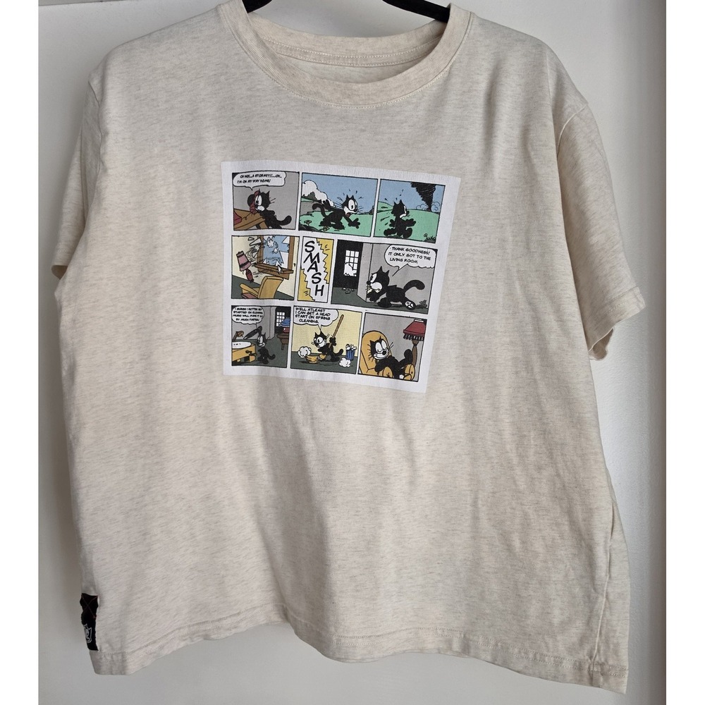 Felix the Cat Men's XL Graphic T-Shirt Short Sleeve Beige Cotton